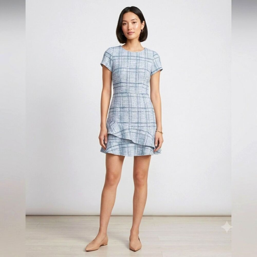 Speechless Tweed Dress Blue Plaid Fit Flare Ruffle Hem Size Juniors Medium